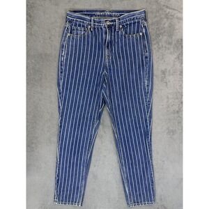 American Eagle Jeans Womens 4 Blue Light Wash Striped High Rise Mom Straight